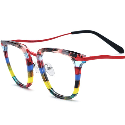 Vintage Acetate Titanium Square Optical Glasses - Red - MCROONS