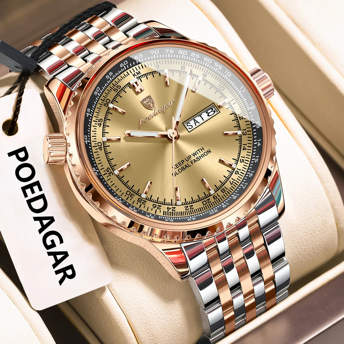 Poedagar 673 Men's Luxury Quartz Watch – Stainless Steel Band, Waterproof, Luminous, Date