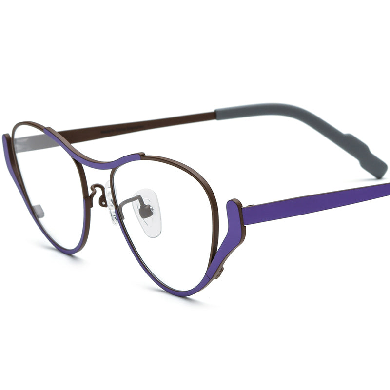 Colourful Titanium Retro Cat Eye Optical Glasses Frame - Purple Brown - MCROONS