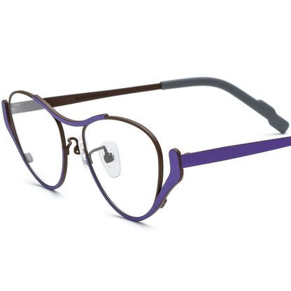 Colourful Titanium Retro Cat Eye Optical Glasses Frame - Purple Brown - MCROONS