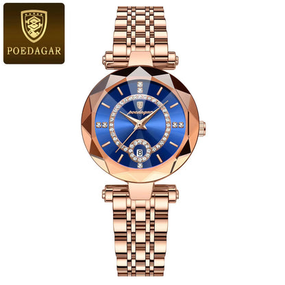 Poedagar 726 Women's Luxury Quartz Watch – Stainless Steel Band, Waterproof, Luminous, Date
