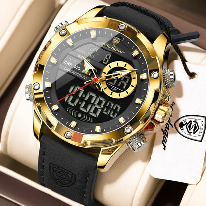 Poedagar E129 Men's Luxury Chronograph Quartz Watch – Leather Strap, Waterproof, Luminous, Date