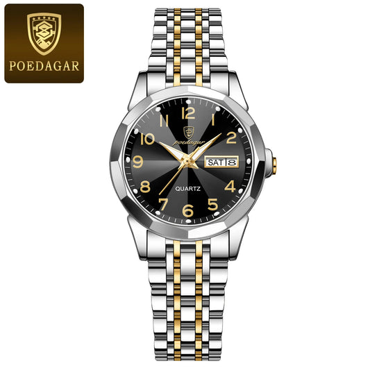 Poedagar 3078 Women's Luxury Quartz Watch – Stainless Steel Band, Waterproof, Luminous, Date