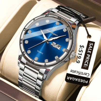 Poedagar 878 Men's Sport Quartz Watch – Stainless Steel Band, Waterproof, Luminous, Date