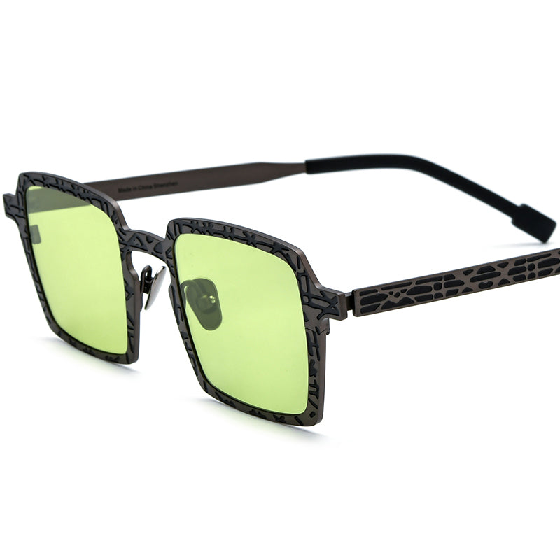 Colourful Titanium Patterned Square Polarised Sunglasses - Gray Black - MCROONS
