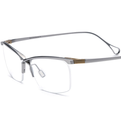 Square Titanium Optical Glasses Frame Half-Rim - Silver - MCROONS