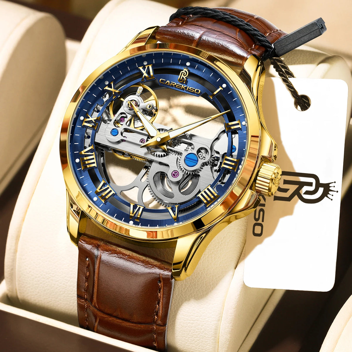 Poedagar C124 Men's Luxury Automatic Mechanical Watch – Genuine Leather Strap, Waterproof, Luminous