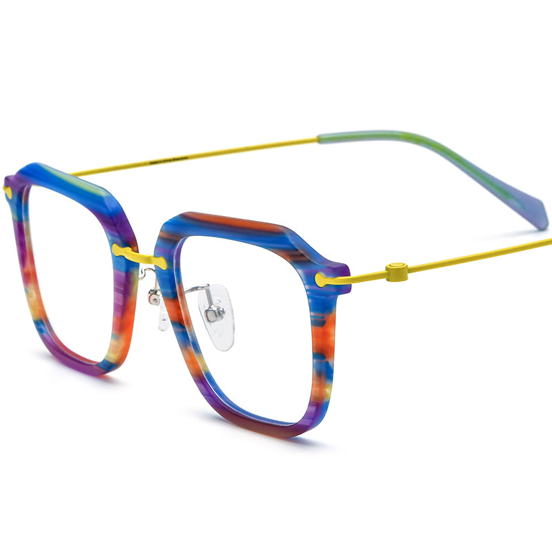 Vintage Retro Square Acetate Optical Glasses Frame - Purple Stripe - MCROONS