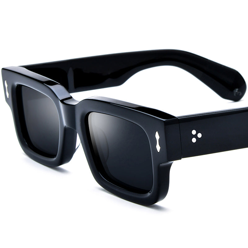 Vintage Square Acetate Polarized Mirrored Sunglasses UV400 - Black Gray Lens - MCROONS