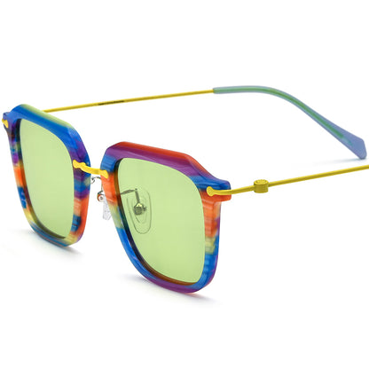 Retro Square Polarized Acetate Sunglasses - Purple Stripe - MCROONS