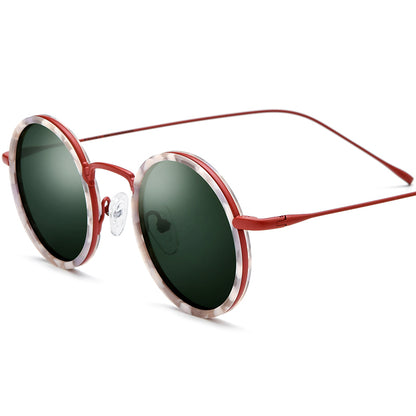 Retro Round Titanium Sunglasses - Flower Red - MCROONS