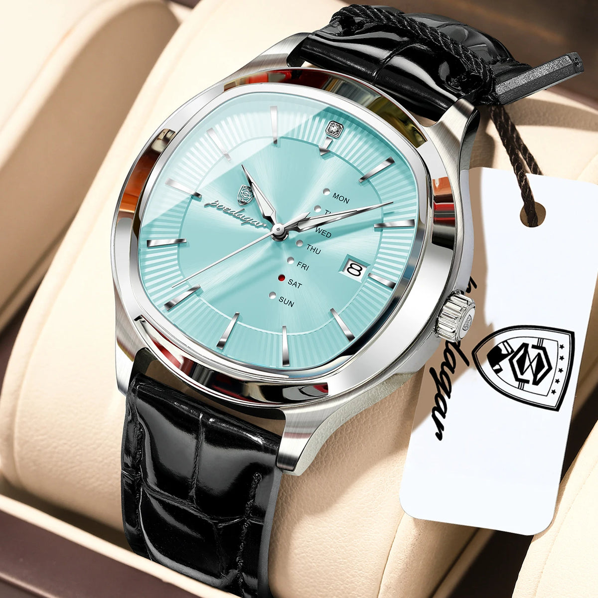 Poedagar 623 Men's Luxury Quartz Watch – Leather Strap, Waterproof, Luminous, Date