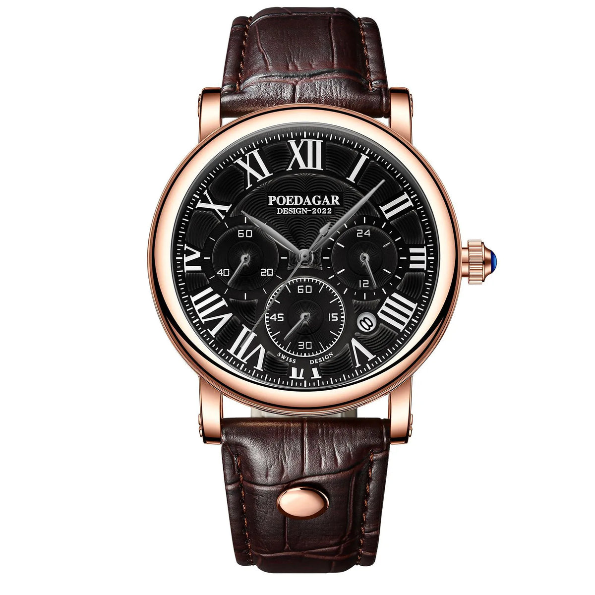 Poedagar 986 Men's Luxury Chronograph Quartz Watch – Leather Strap, Waterproof, Date