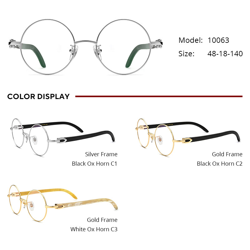 Round Buffalo Horn Optical Glasses - MCROONS - detail view