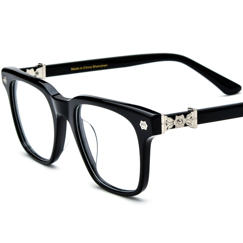 Square Acetate Optical Glasses Frame with Ornate Hinge - MCROONS - Black