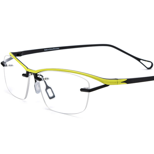 Vintage Half-Rim Colourful Titanium Square Optical Glasses Frame - Yellow Black - MCROONS