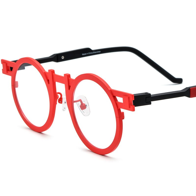 Colourful Titanium Retro Round Optical Glasses Frame - Red - MCROONS