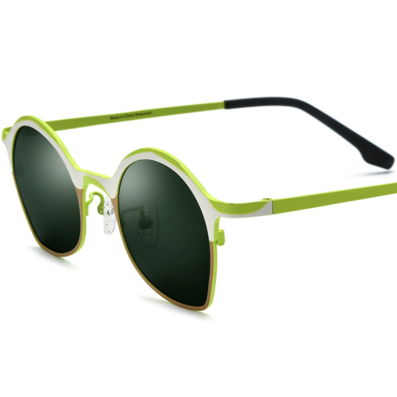 Colourful Titanium Cat Eye Polarized Sunglasses - White Brown Dark Green Lens - MCROONS