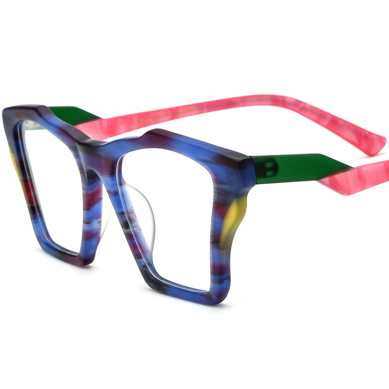 Retro Cat Eye Acetate Optical Glasses Frame - Blue Stripe - MCROONS