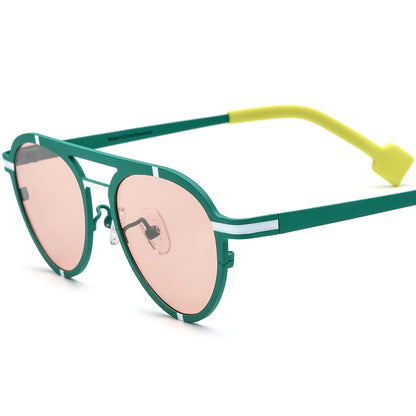 Colourful Titanium Pilot Sunglasses - White Cyan Pink Lens - MCROONS