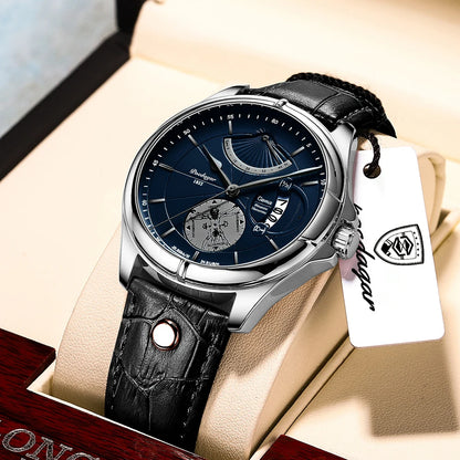 Poedagar 802 Men's Luxury Quartz Watch – Leather Strap, Waterproof, Date