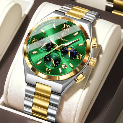 Poedagar 688 Men's Luxury Chronograph Quartz Watch – Stainless Steel Band, Waterproof, Luminous, Date