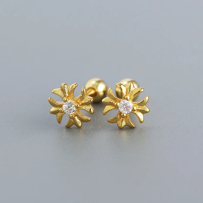 KR S925 Silver Instagram Flower Set Diamond Mini Screw Ear Studs Earbone Studs Sweet Earrings