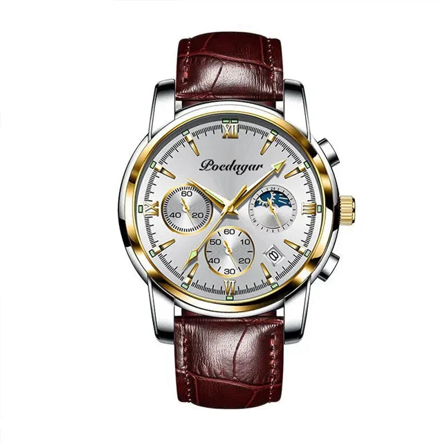 Poedagar 8058 Men's Luxury Quartz Watch – Stainless Steel Band, Waterproof, Luminous, Date
