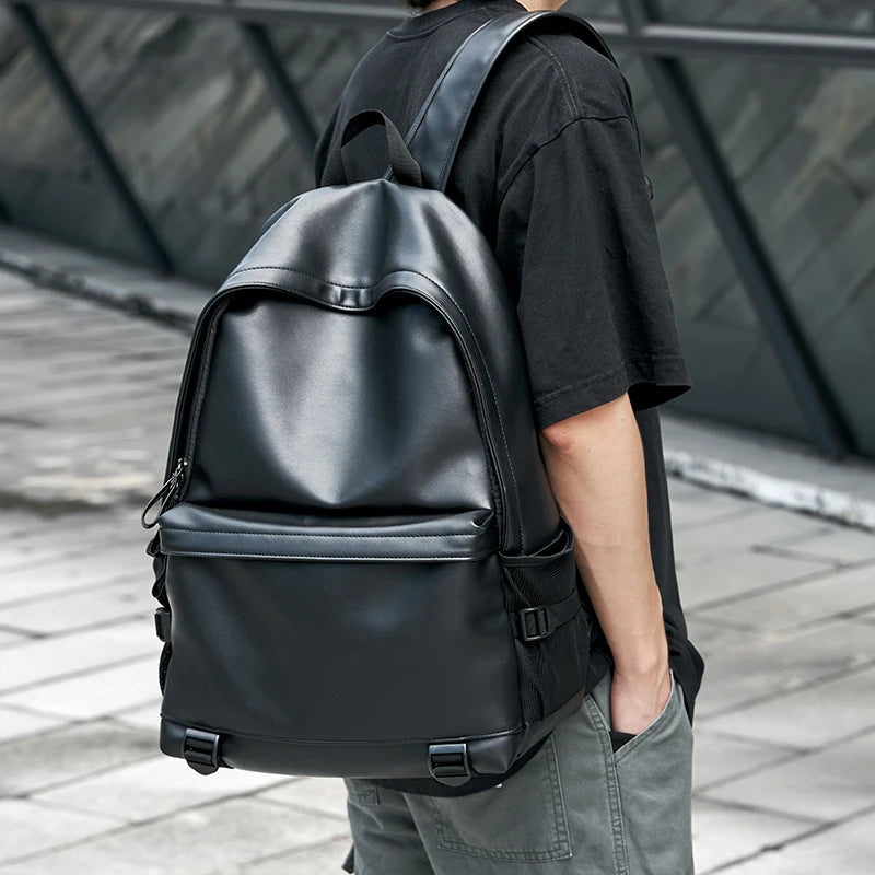 Waterproof PU Leather Bags for Men'S Backpack Bag School Leather Laptop Backpack