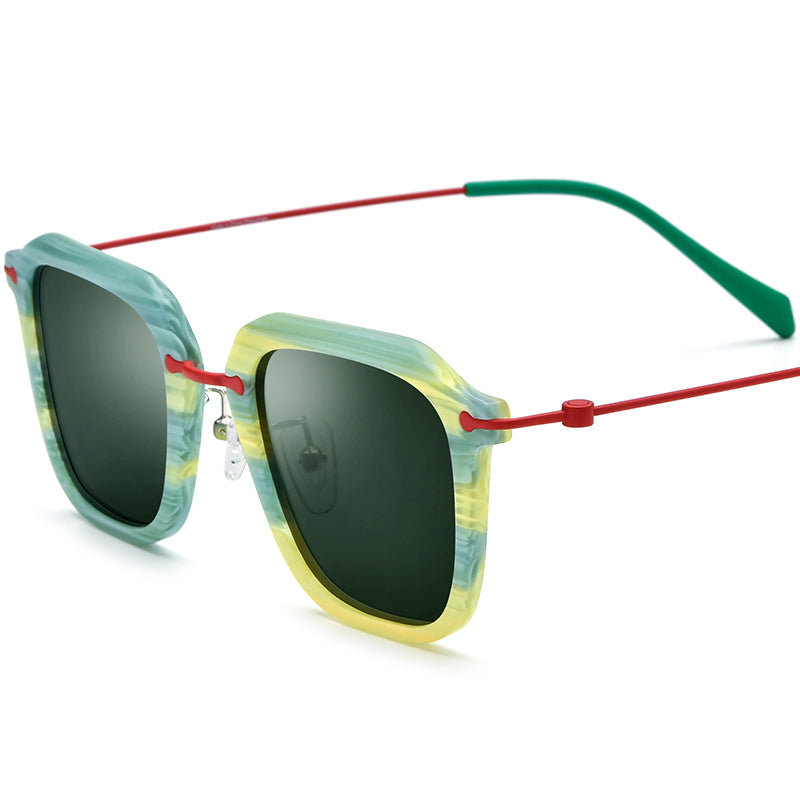 Retro Square Polarized Acetate Sunglasses - Yellow Stripe - MCROONS