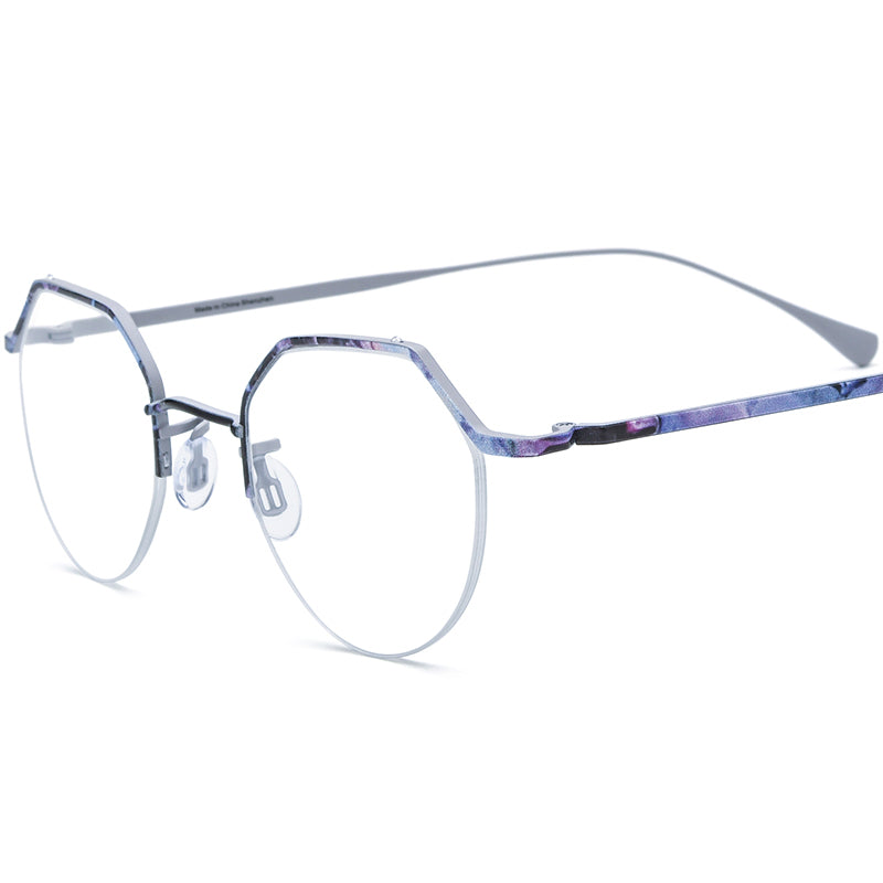 Titanium Square Optical Glasses Frame Semi-Rimless Print - Purple - MCROONS