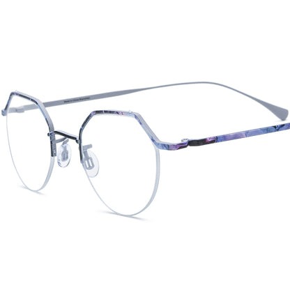 Titanium Square Optical Glasses Frame Semi-Rimless Print - Purple - MCROONS