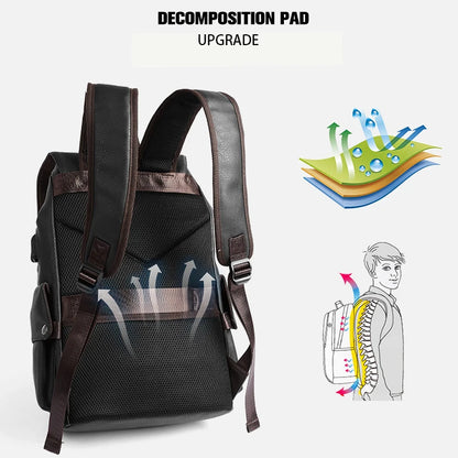 Custom Logo PU Leather Laptop Backpack Black Leather Bags Men Business Laptop Backpack for Men