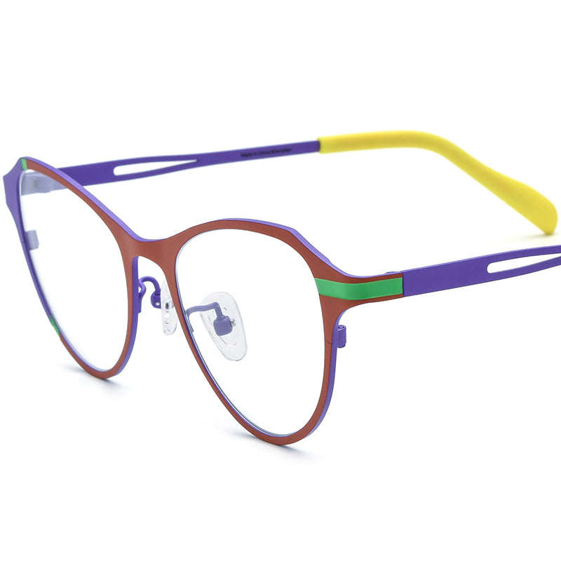 Colourful Titanium Cat Eye Optical Glasses Frame - Purple - MCROONS