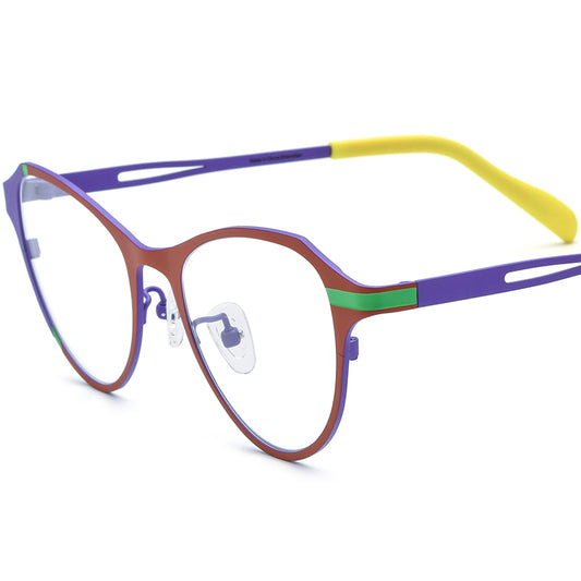 Colourful Titanium Cat Eye Optical Glasses Frame - Purple - MCROONS
