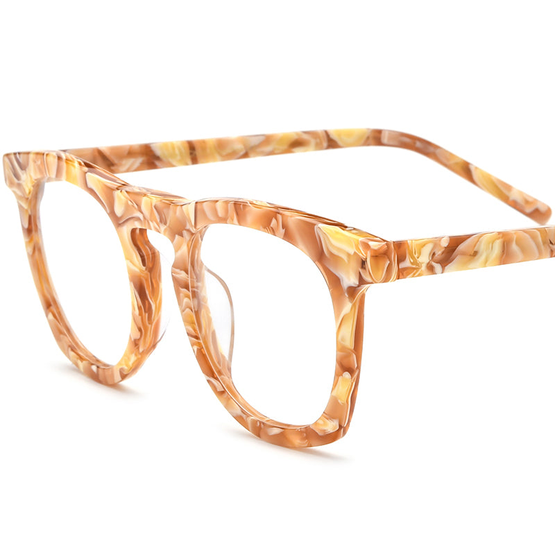 Vintage Round Acetate Optical Glasses Frame - Coffee Yellow - MCROONS