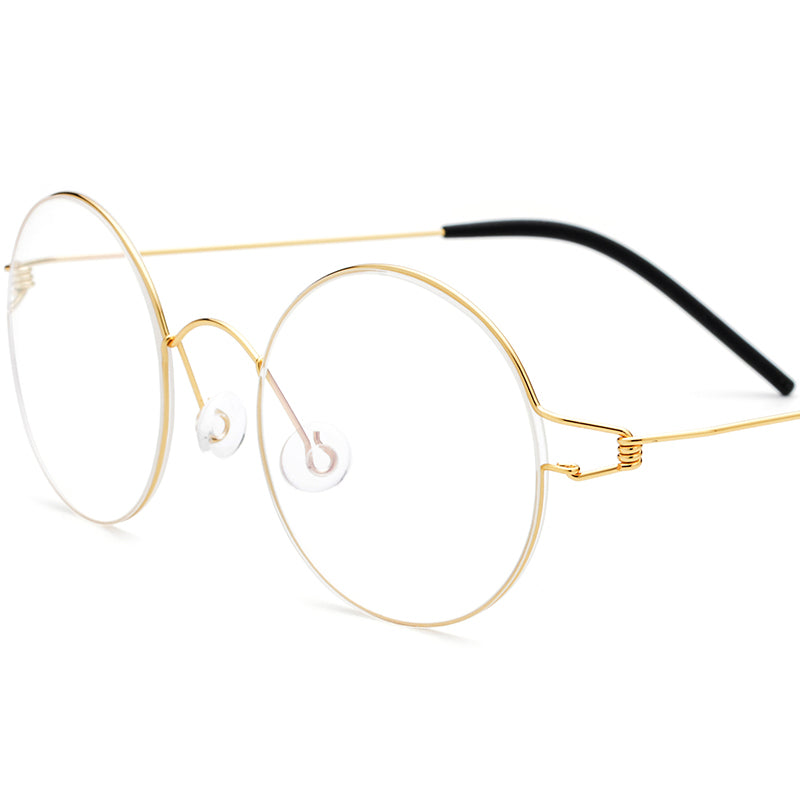 Screwless Korean Style Titanium Alloy Round Optical Glasses Frame - Gold - MCROONS