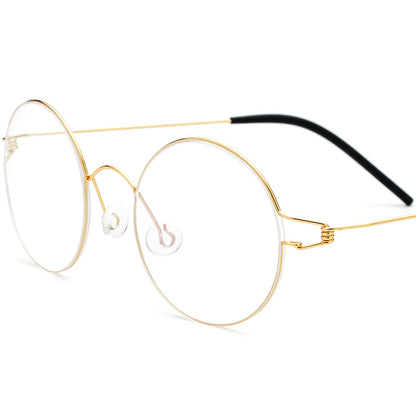 Screwless Korean Style Titanium Alloy Round Optical Glasses Frame - Gold - MCROONS