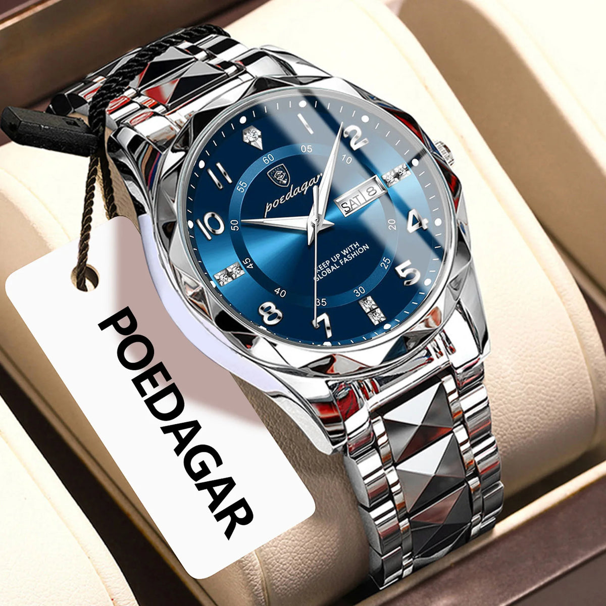 Poedagar 858 Men's Luxury Quartz Watch – Stainless Steel Band, Waterproof, Luminous, Date