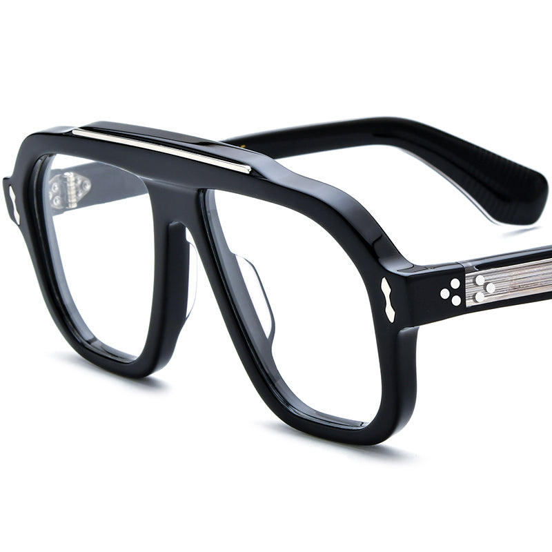 Pilot Style Thick Acetate Optical Glasses Frame - MCROONS - Black