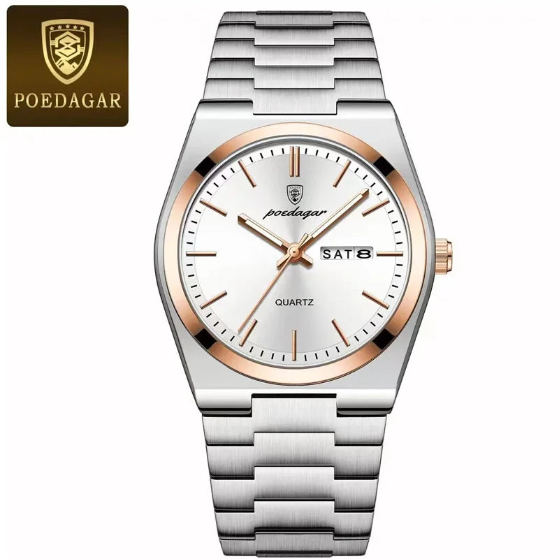 Poedagar 930 Men's Luxury Quartz Watch – Stainless Steel Band, Waterproof, Luminous, Date