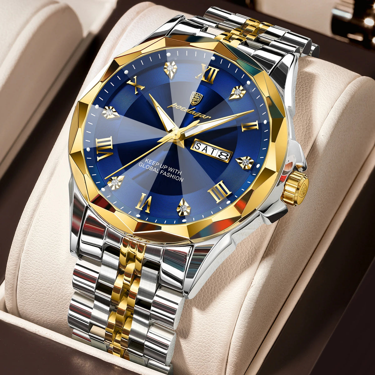 Poedagar 698 Men's Luxury Quartz Watch – Stainless Steel Band, Waterproof, Luminous, Date