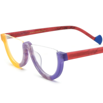 Retro Half-Round Acetate Semi-Rimless Optical Glasses Frame - Yellow Purple - MCROONS