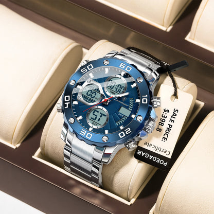 Poedagar E102 Men's Luxury Chronograph Quartz Watch – Stainless Steel Band, Waterproof, Luminous, Date