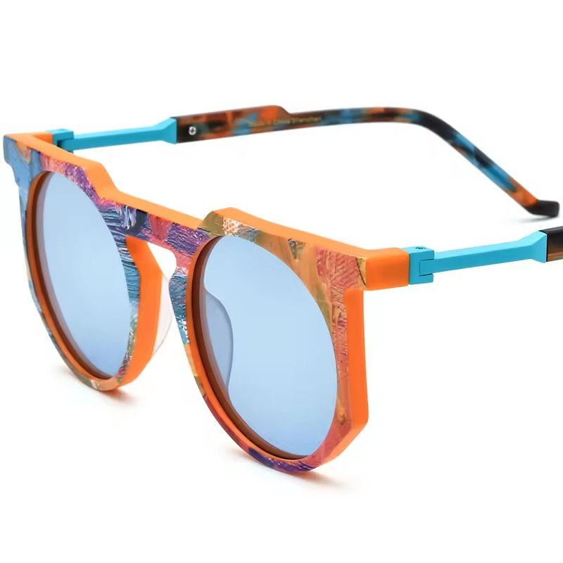 Retro Vintage Round Matte Acetate Polarized Sunglasses UV400 - Orange - MCROONS