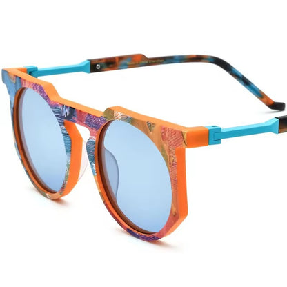 Retro Vintage Round Matte Acetate Polarized Sunglasses UV400 - Orange - MCROONS