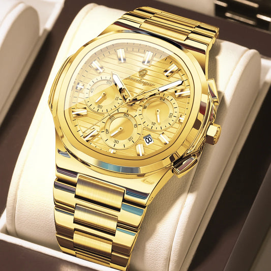 Poedagar 834 Men's Luxury Chronograph Quartz Watch – Stainless Steel Band, Waterproof, Luminous, Date