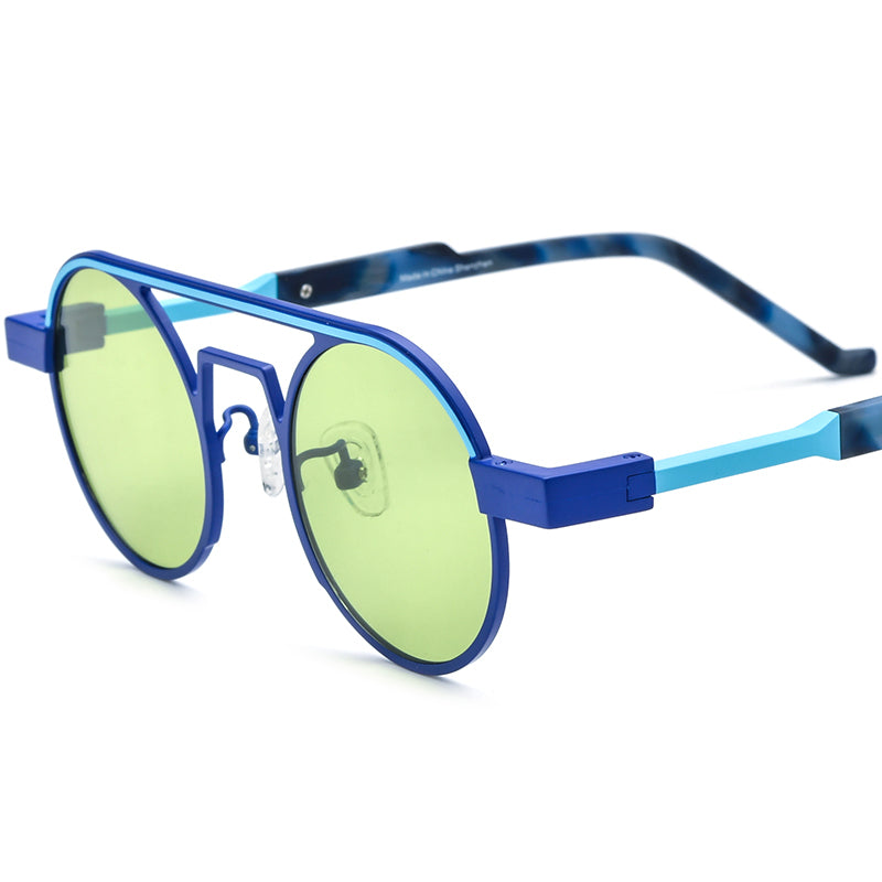 Colourful Titanium Round Polarised Sunglasses - Blue Green Lens - MCROONS