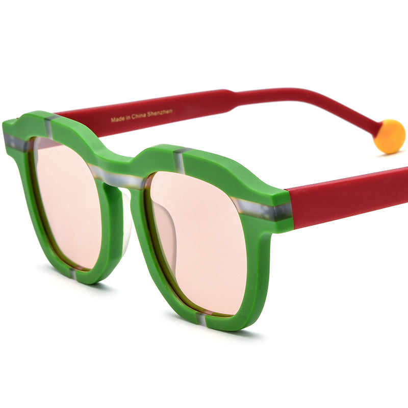 Playful Colour-Pop Acetate Square Polarized Sunglasses - Green Pink Lens - MCROONS