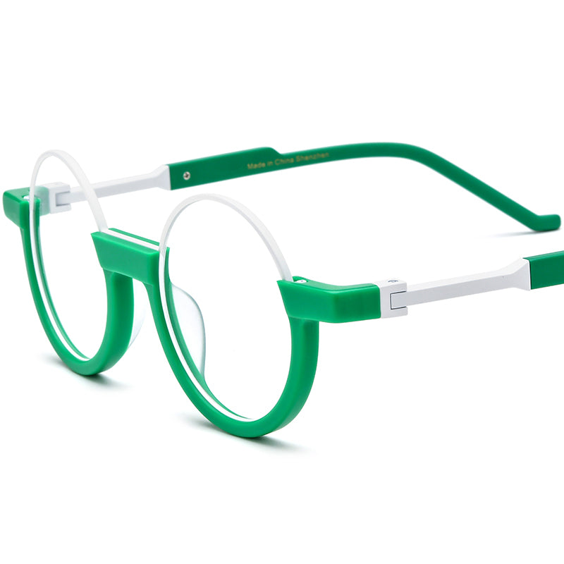 Retro Oversized Round Multicolour Acetate Optical Glasses Frame - Green White - MCROONS